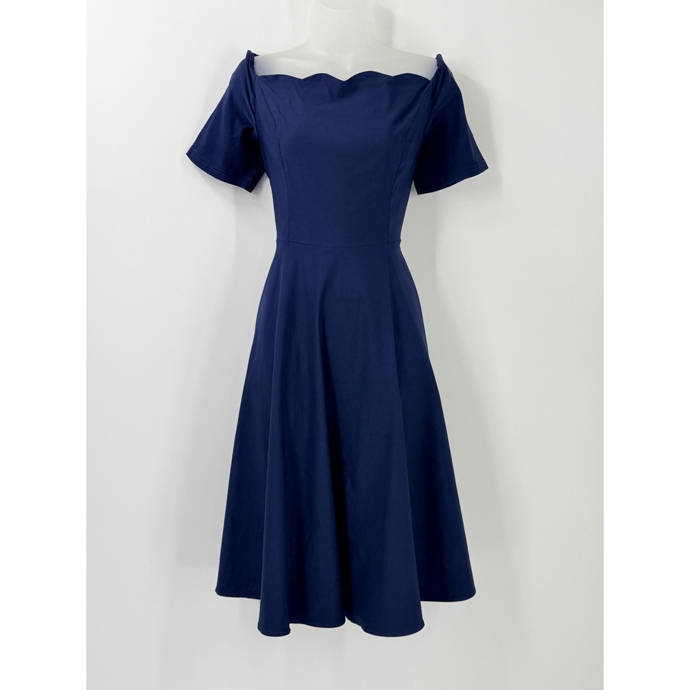 NWT Belle Poque Navy Scalloped Fit and Flare swing Dress sz XL Retro rockabilly
